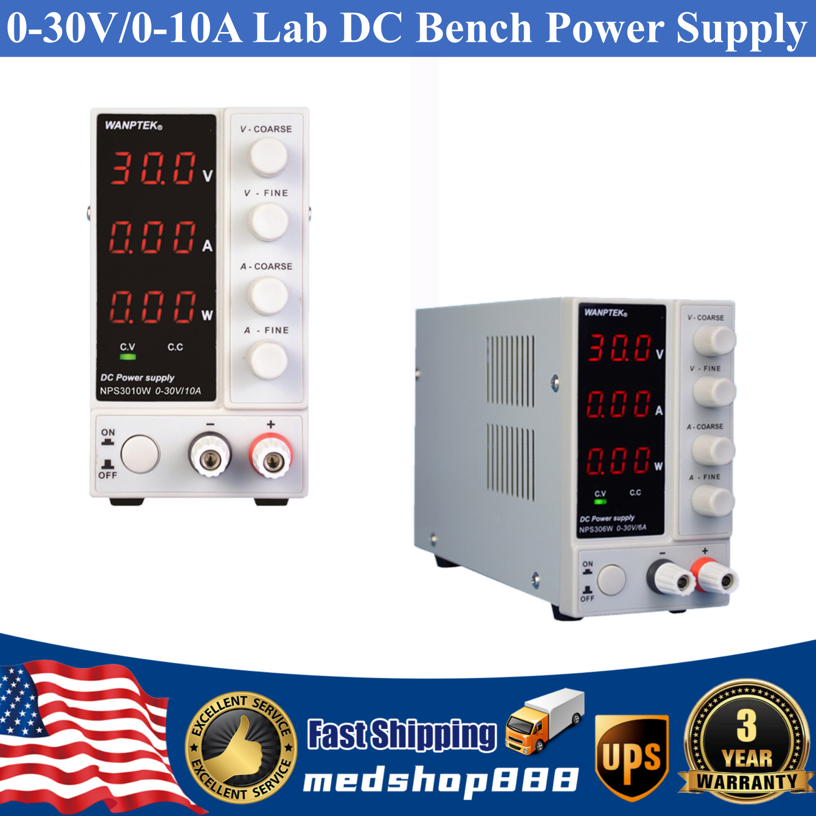 0-30V 0-10A Lab DC Bench Power Supply Variable Linear Adjustable Power Supply