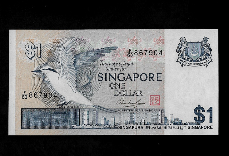 SINGAPORE (1) BANK NOTE   1  DOLLAR  ND(1976)  P 9  UNCIRCULATED