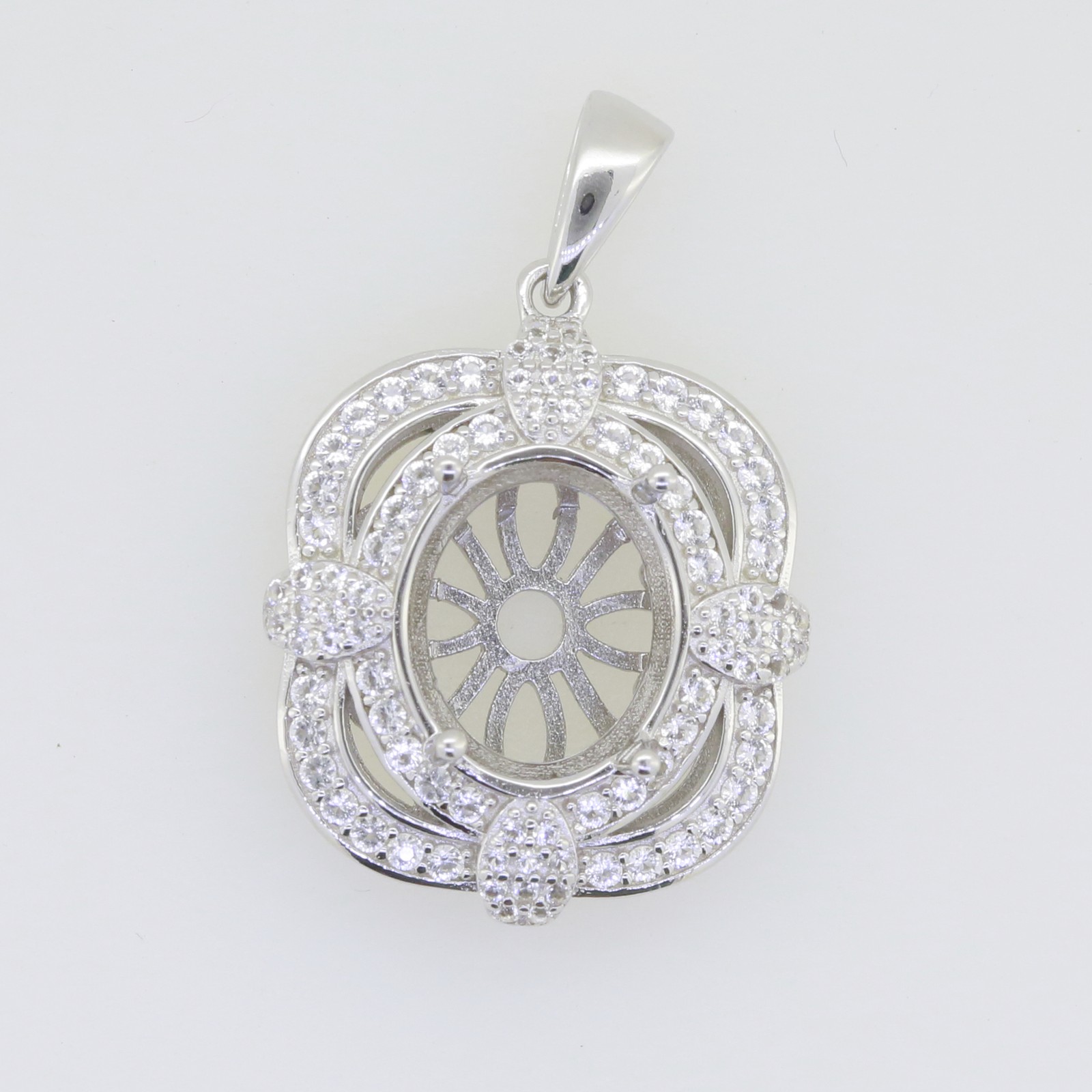 Sterling Silver Semi Mount Pendant Setting Oval OV 12x10mm White Topaz