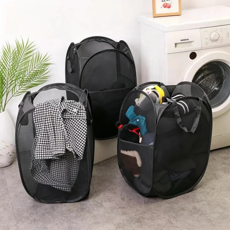 Dirty Clothes Basket Large Capacity Mesh Ventilated Laundry Basket Portable Fold