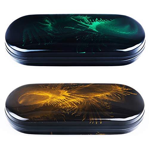 Hard Shell Eyeglasses Case Lightweight Portable Case 2 Pack (Green, Yellow)