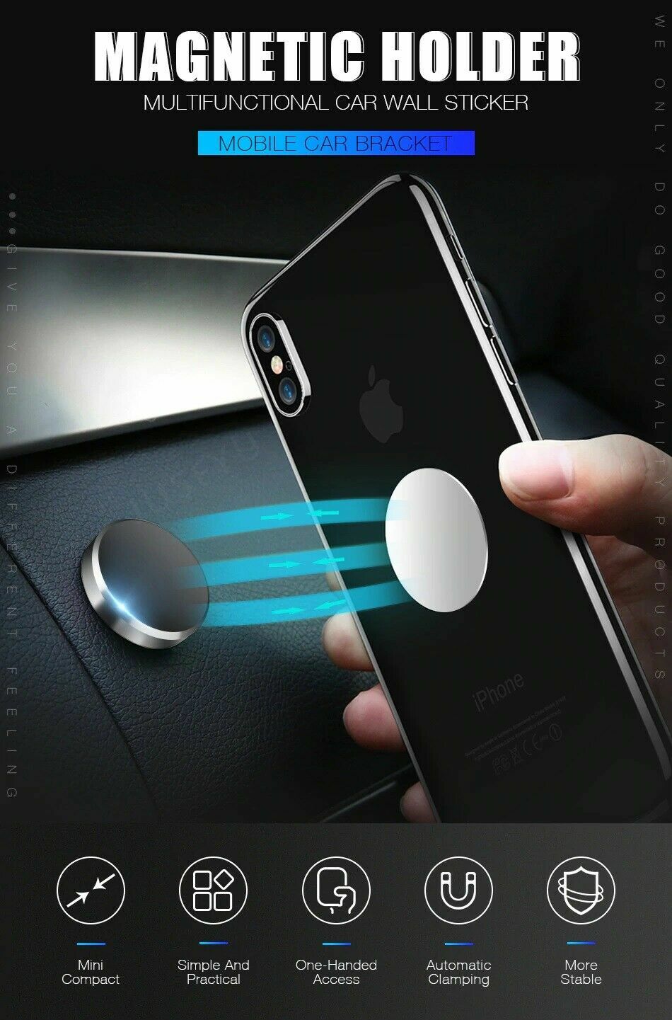 2 Pack Magnetic Car Mount Universal Phone Holder Universal Stick On Dashboard