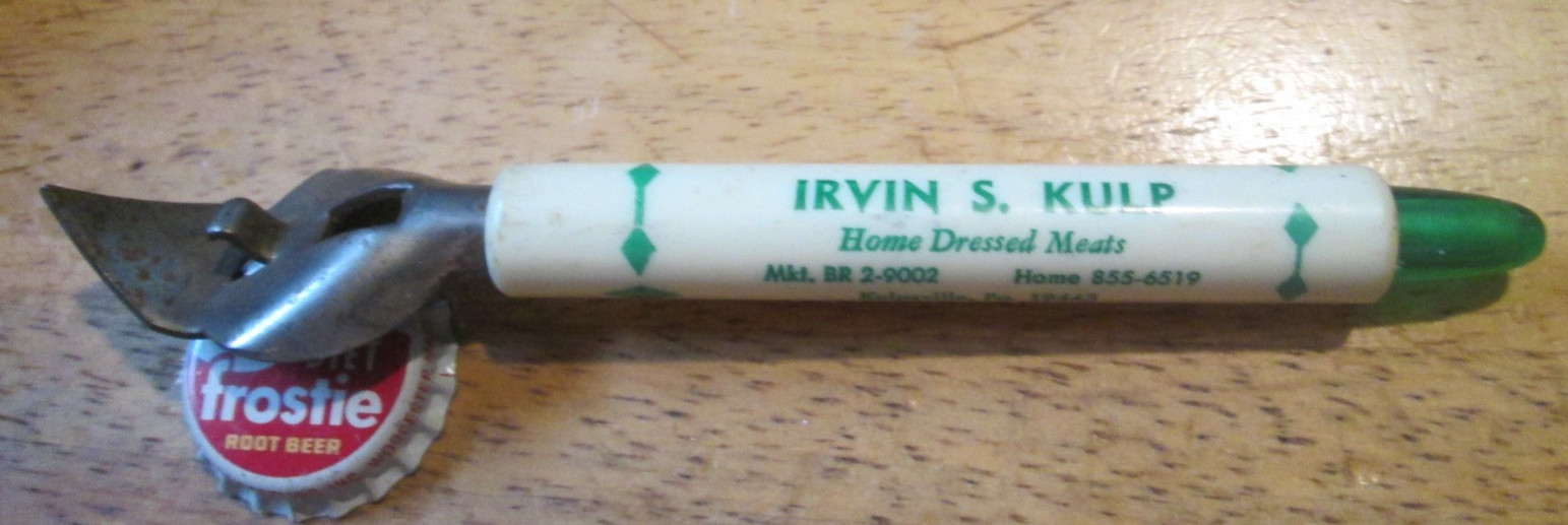 IRVIN S. KULP HOME DRESSED MEATS FARMERS MARKET CAN BOTTLE OPENER KULPSVILLE PA