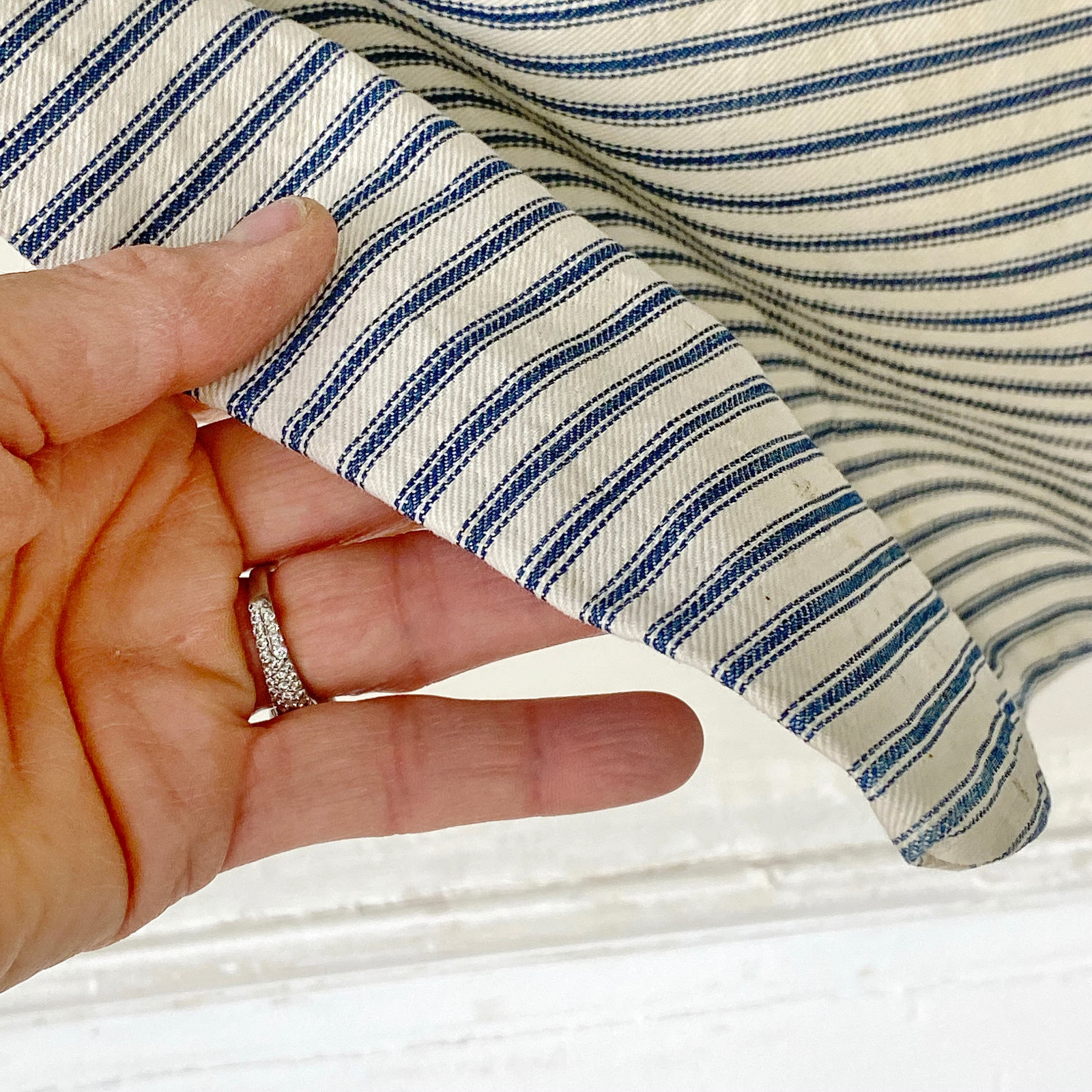 Feather pillow case cover Antique French ticking blue striped material fabric T
