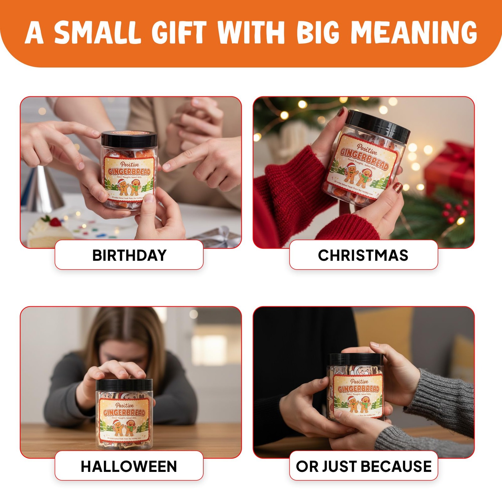Positive Gingerbread Jar with 60 Affirmation Card, Christmas