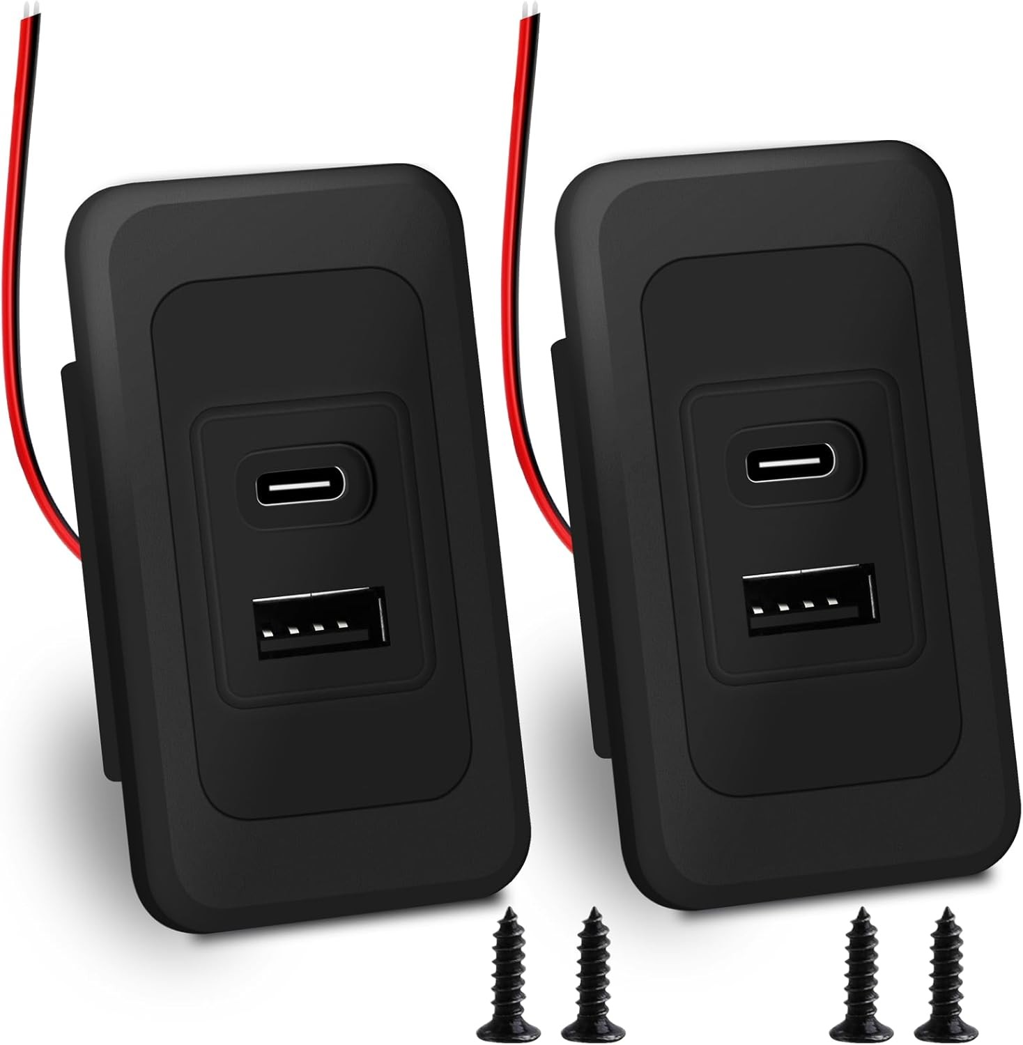 2 Pack RV USB Outlet 12V-24V Wall Mount, Dual USB Charger, USB-A & USB-C Output