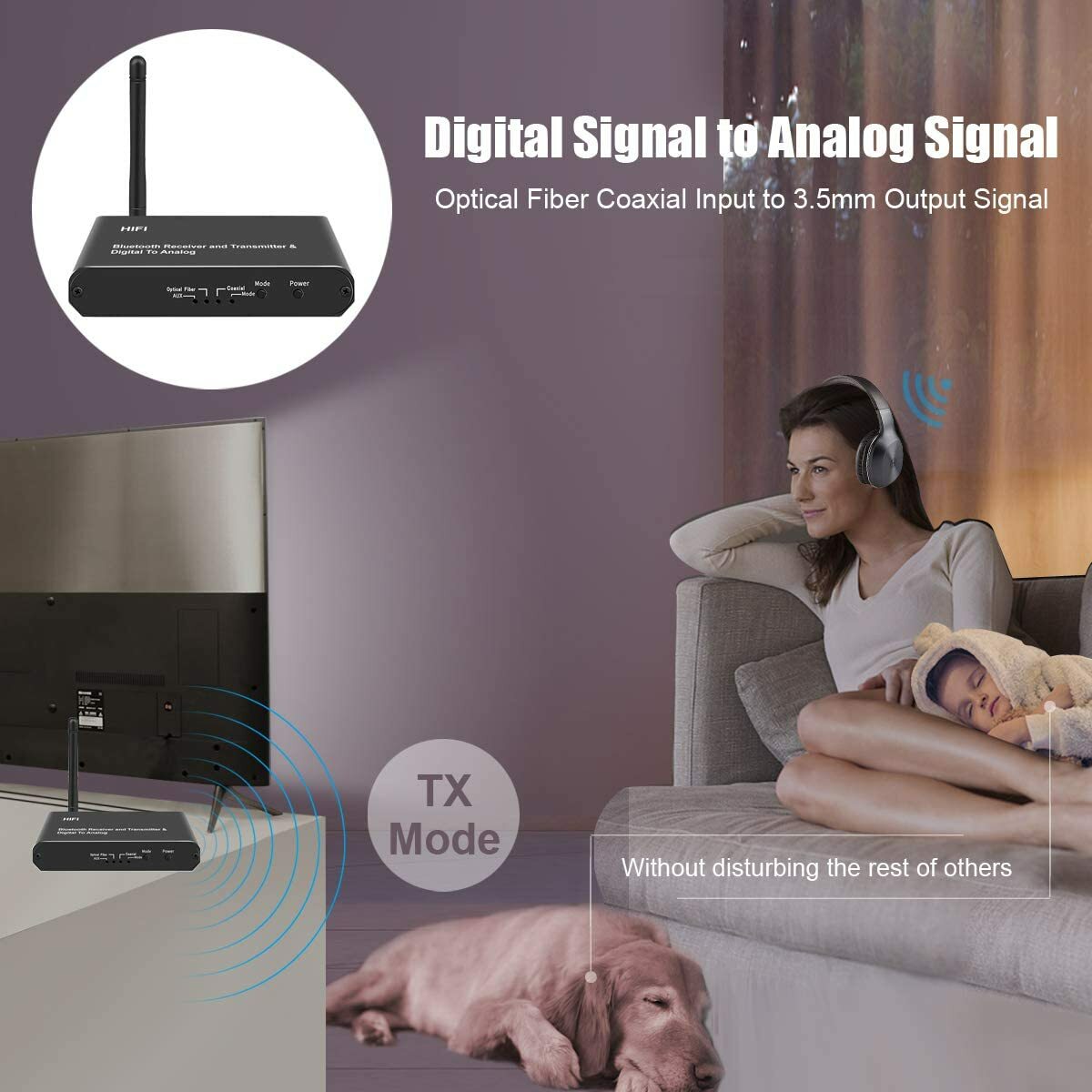 Optical Fiber Wireless BT5.0 HiFi Long Range Audio Transmitter Receiver Adapter