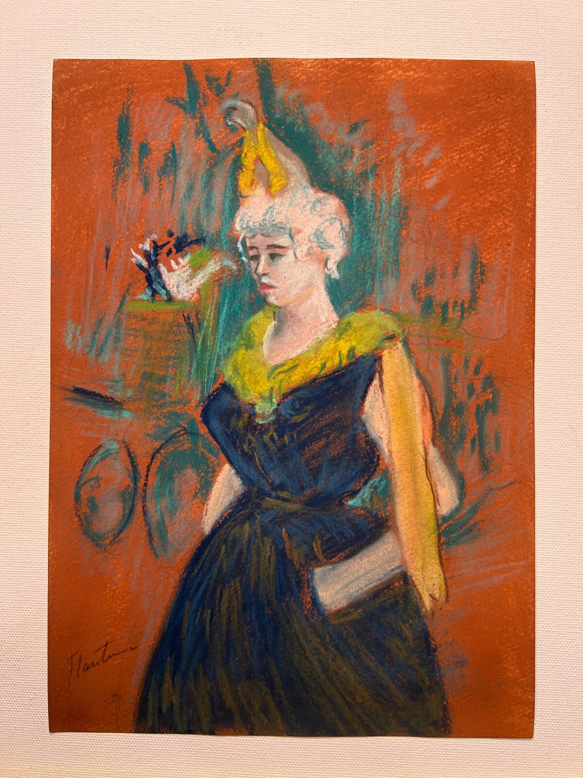 Toulouse Lautrec (Handmade) Drawing On old Paper Signed & Stamped Mixed Media