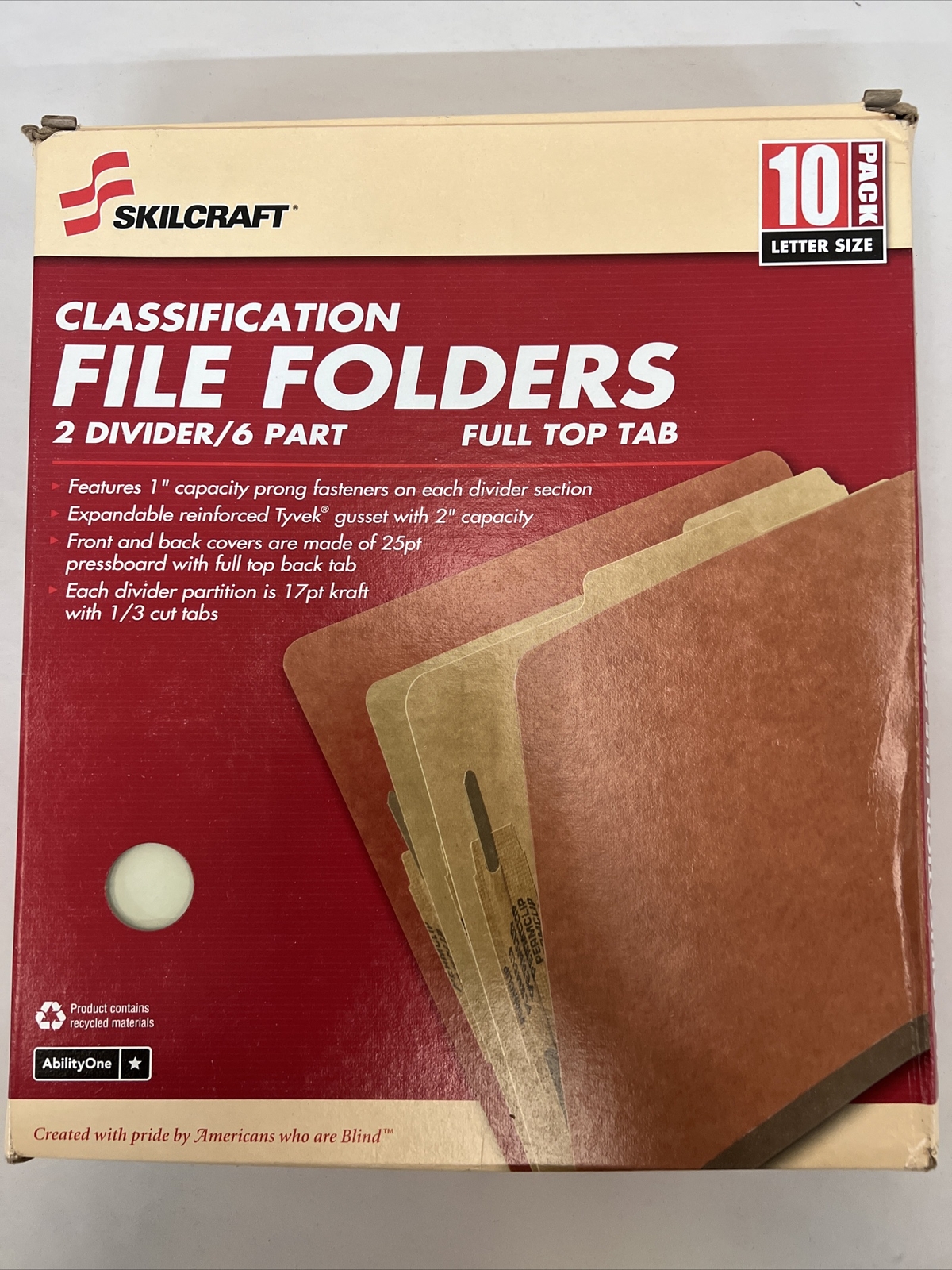 AbilityOne Pressboard Classification Folder, Six-Section, Light Green, 10/BX