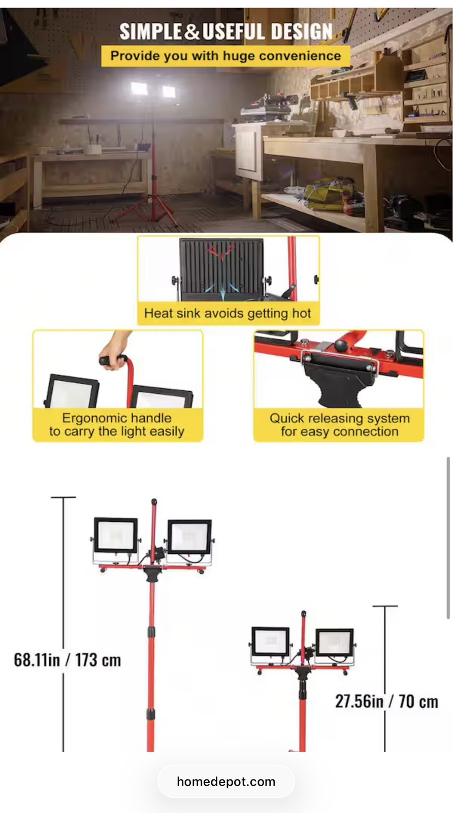 Dual-head Led Work Light 5000 Lumen Led Work Light with Tripod 27.6-68.1"
