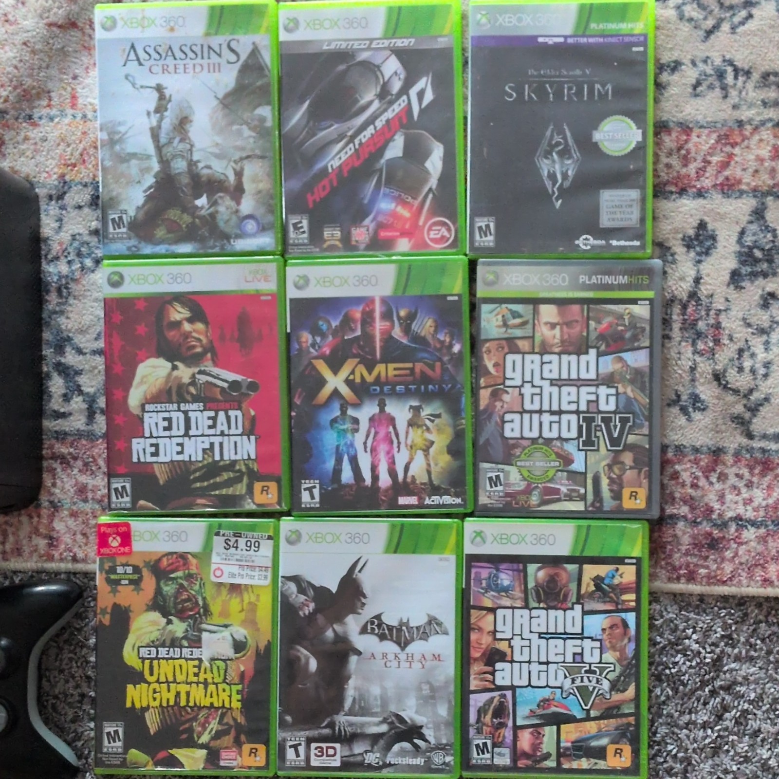 Microsoft Xbox 360 Console Bundle 2 Wired Controllers Power Supply 9 Games