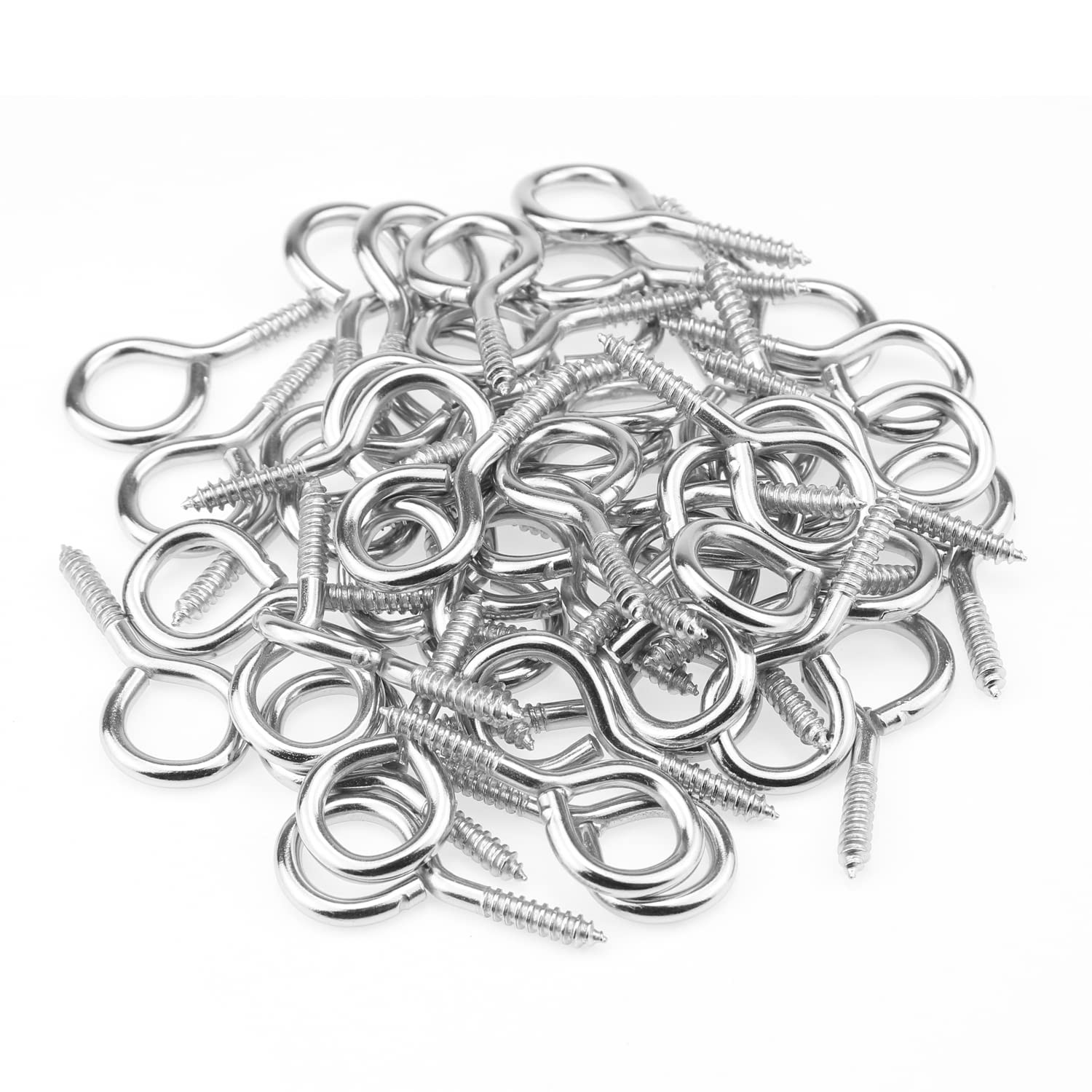 50 Pieces 10 Nickel Plated Steel Screw Eyes, Screw in Eye Hooks Metal Eye Pins