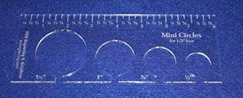 4 Mini Circles Template for 1/2" Foot Clear with Ruler 1/8" Thick