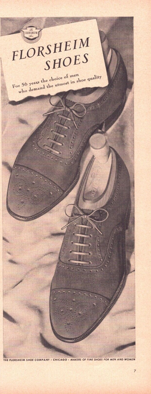 1948 Florsheim Dress Shoes Oxfords Cap Toe Print Ad Chicago