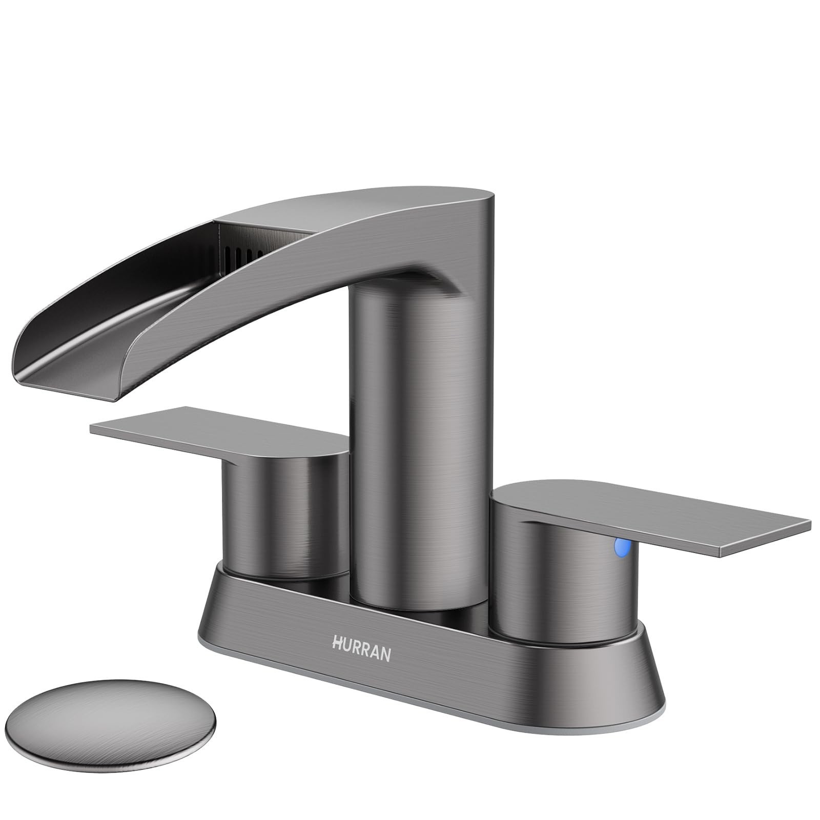 Hurran BHUR0062AGYUSY-Grey 4" Bathroom Sink Faucet 3 Hole 2-Handle Pop-up Drain