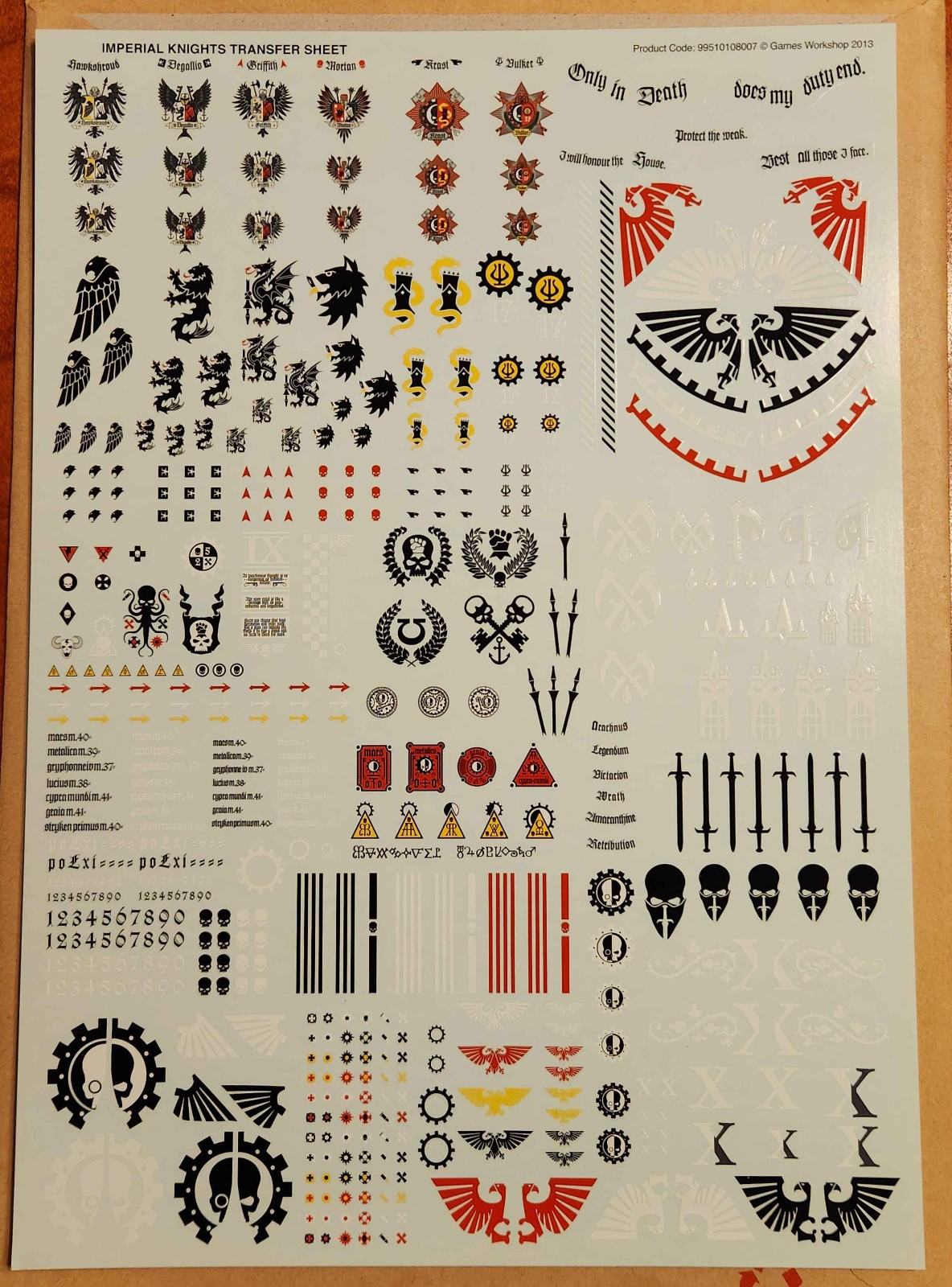 Forge World Imperial Knight Transfer Sheet OOP Warhammer 40k Heresy 99510108007