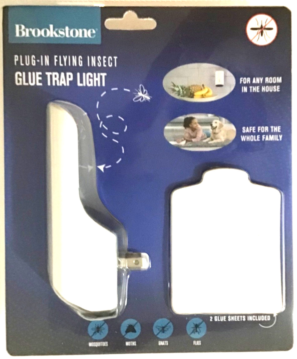 Brookstone Plug-in Flying Insect Glue Trap Light w/ 2 Glue Sheets NEW