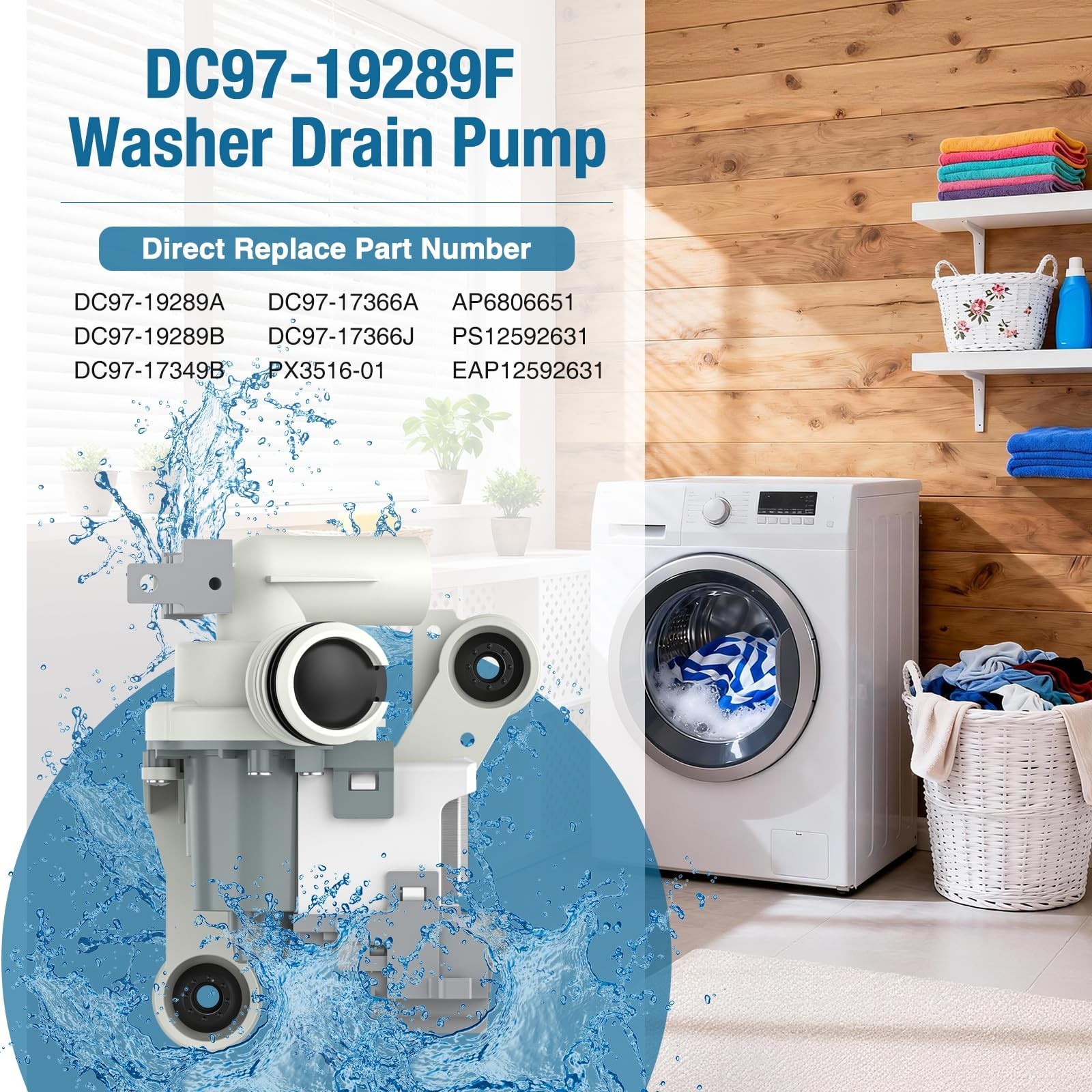 CrestWave DC97-19289F, PX3516-01 Washer Drain Pump Assembly, Compatible with ...
