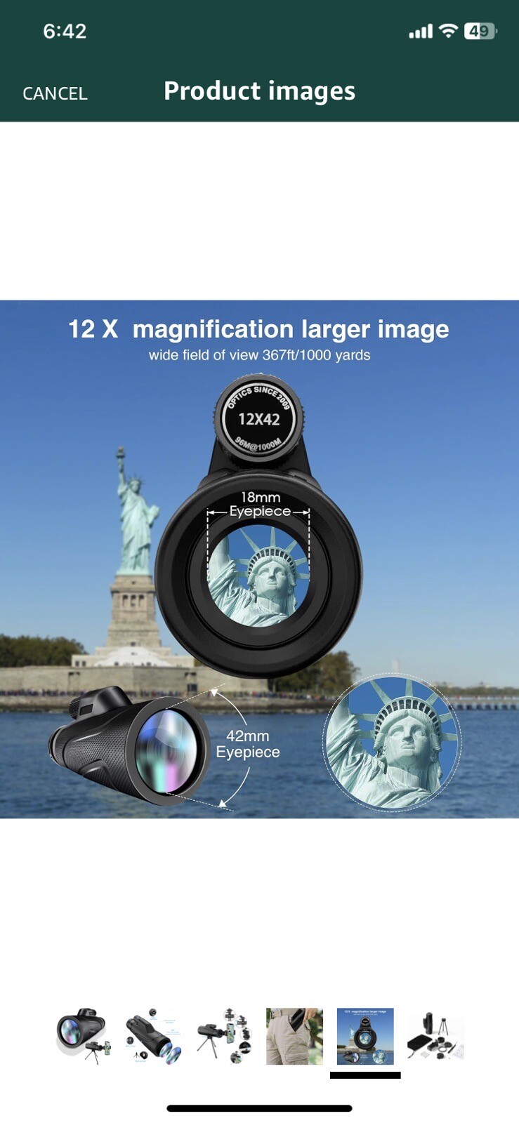 Monocular Telescope,12x42 High Power Compact Scope Smartphone Adapter & Tripod
