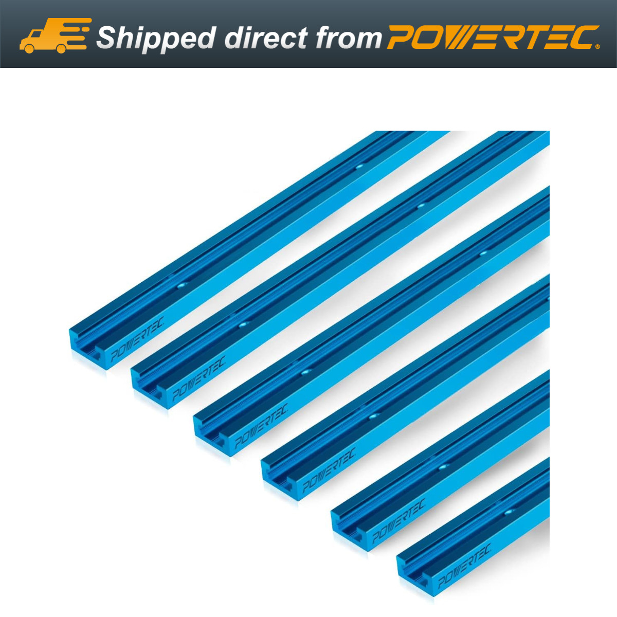 POWERTEC Double-Cut Profile Universal 24" T-Track Predrilled Mounting Holes, 6PK