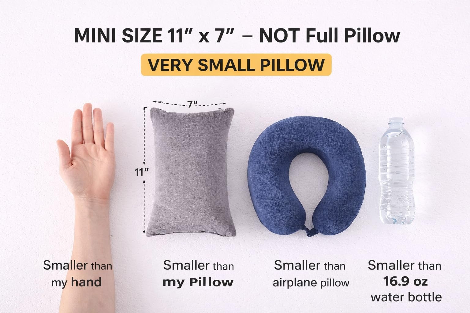Tiny Pillow, 2-Pack Gray Micromink Shell Mini Pillows, 11"x7" - Machine Washa...