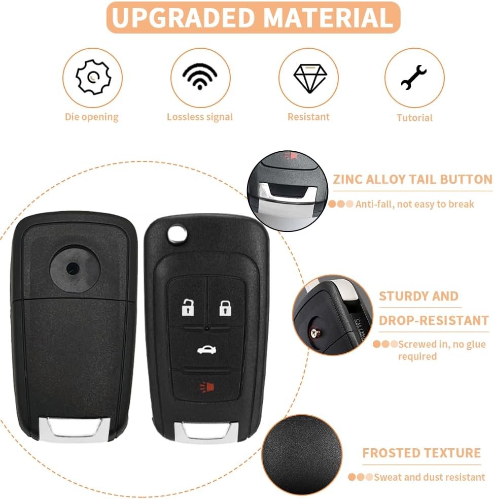 4 Button Key Fob Keyless Entry Remote Shell Case Replacement for Chevy black