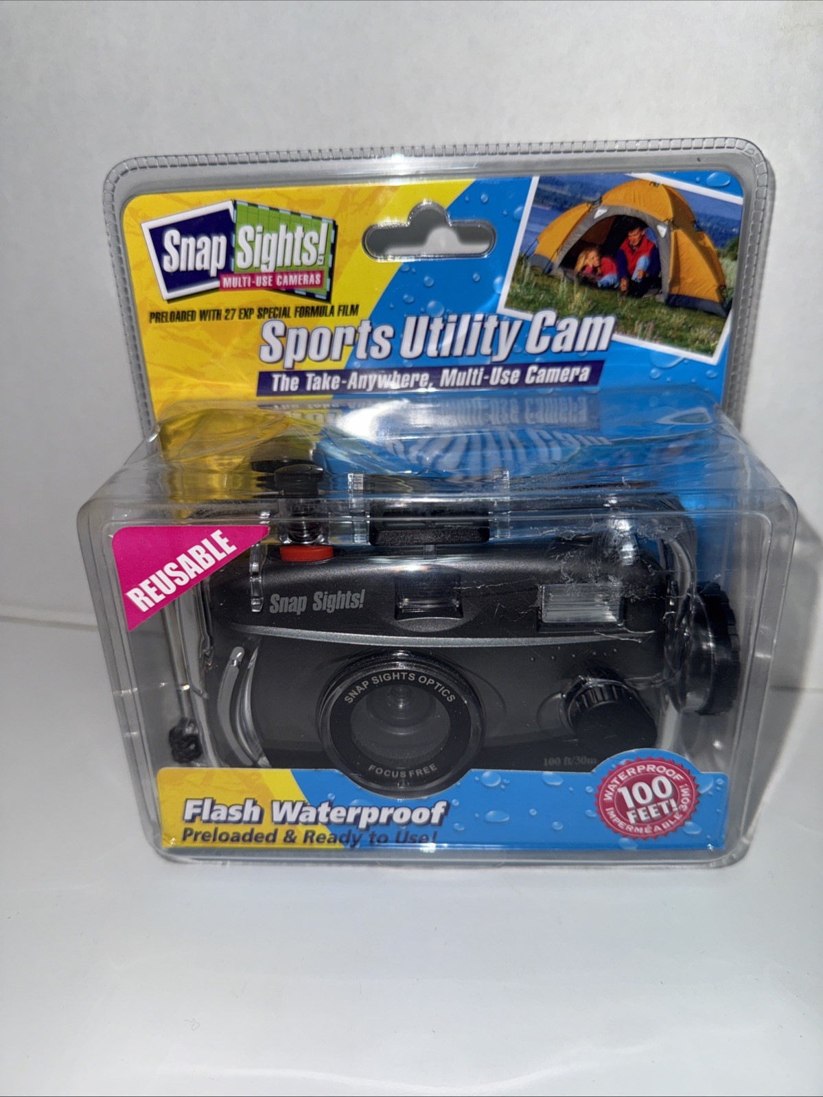 NOS Snap Sights Underwater Film Camera Waterproof 100ft Reusable Flash Loaded