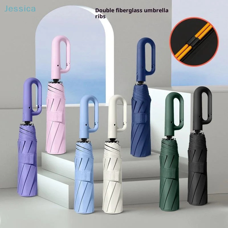 Automatic Ring Lock Three-Fold Umbrella, Sun And UV Protection, Rain