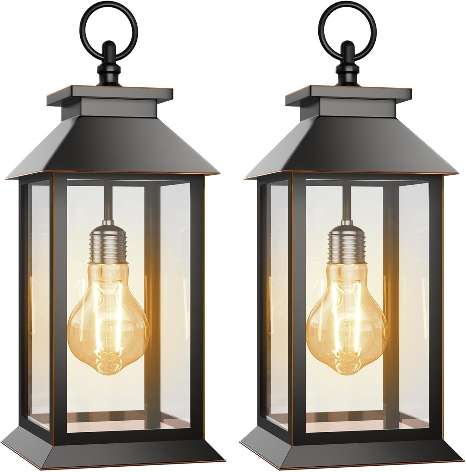 2 Pack Solar Lanterns Outdoor, Hanging Glass Solar Lights Waterproof, Dual Power