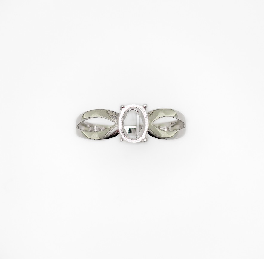 7 x 5 mm Oval Split Shank Ring Setting Sterling Silver with Rhodium Finish