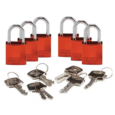 Brady Cpal-Grn-25Al-Ka6 Lockout Padlock, Keyed Alike, Aluminum, Orange, 1 In