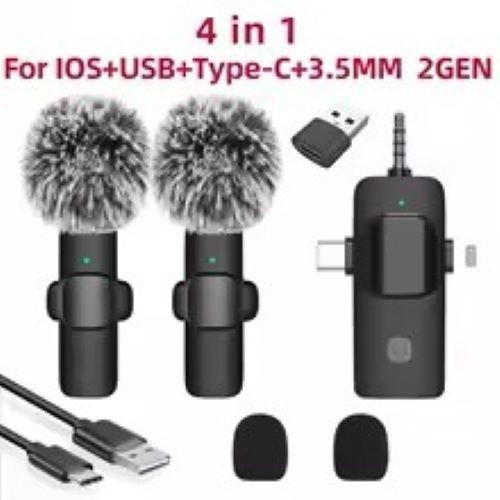 Professional 4 In 1 Wireless Lavalier Microphone for iPhone Android 3.5mm