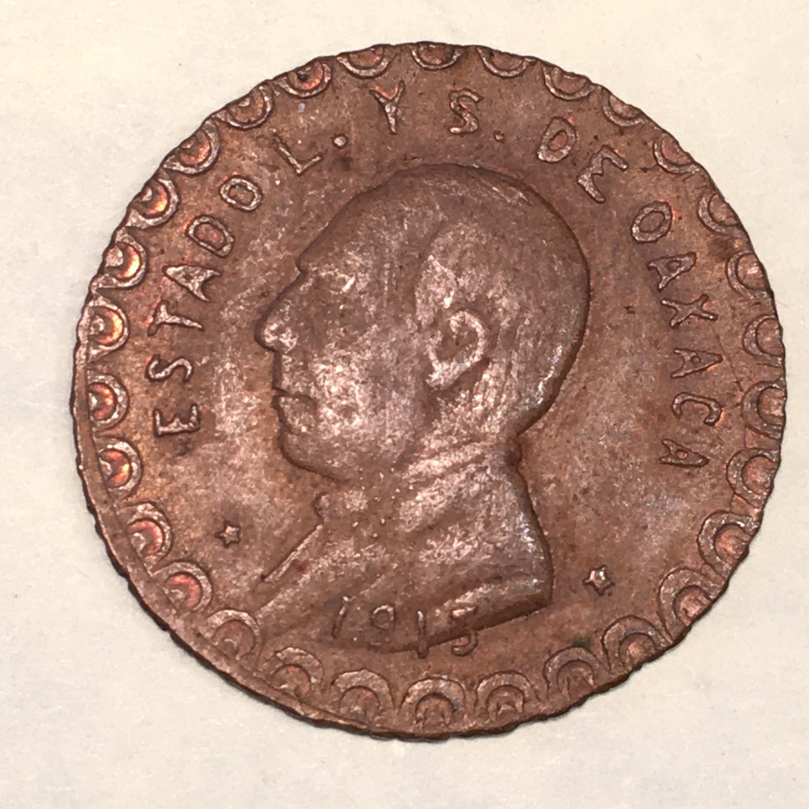 1915 Oaxaca Mexico Revolution 3 Centavo Obv Stars, Rnd 3, w/TM, Corded #R126