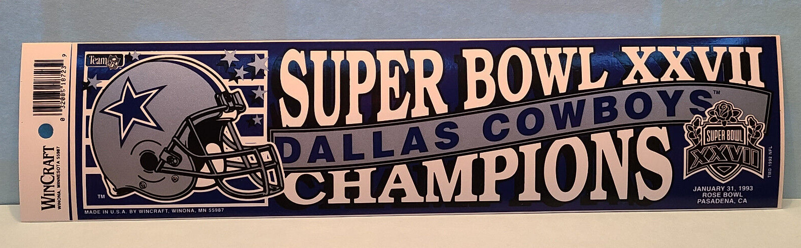 WinCraft 1993 Dallas Cowboys Super Bowl XXVII Champions Bumper Sticker