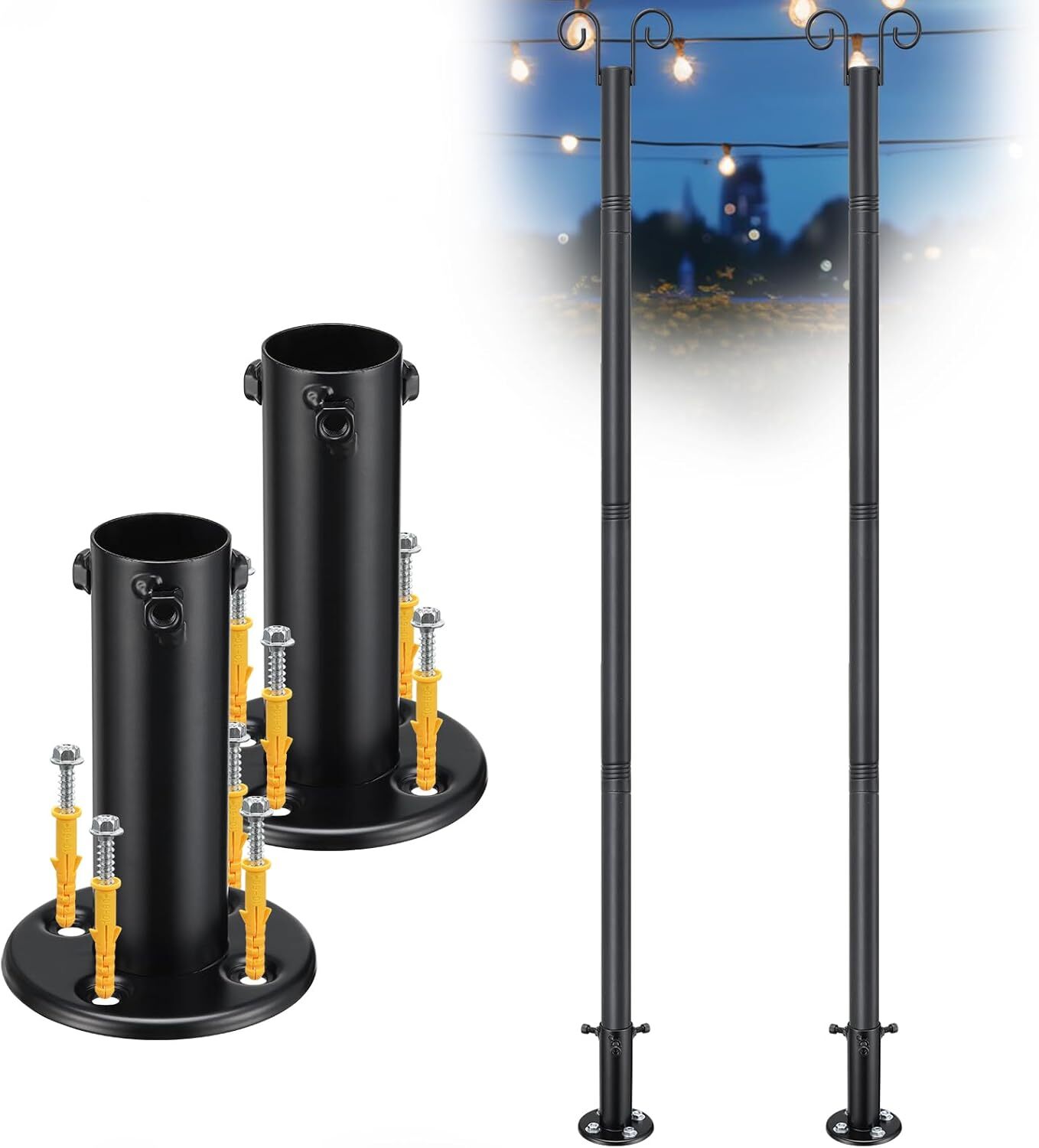 String Light Poles for Outside Deck 2 Pack 8FTHeavy Duty Metal Garden Outdoor...
