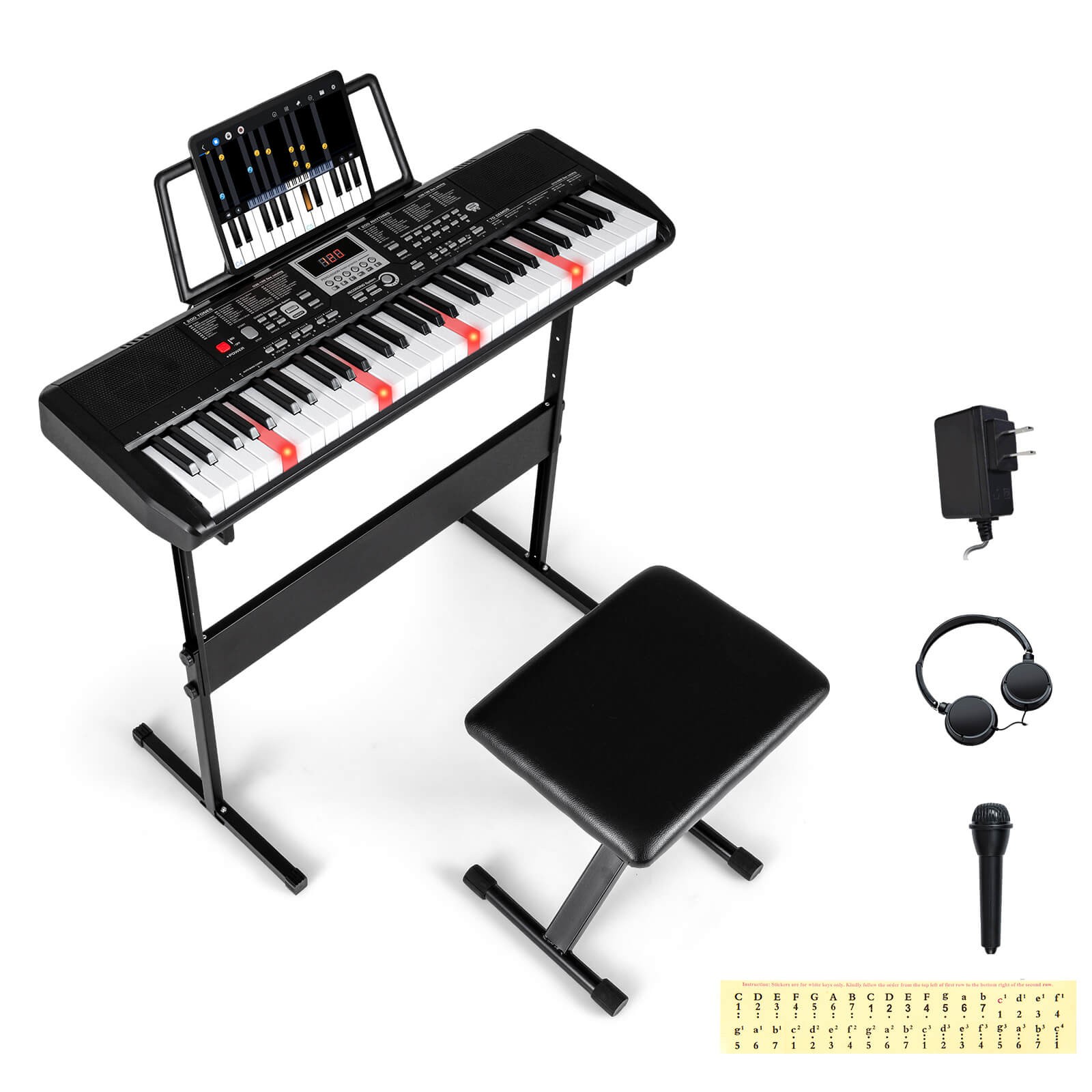 61 Keys Beginners Piano Keyboard Electric Keyboard Kit with Adjustable Stand