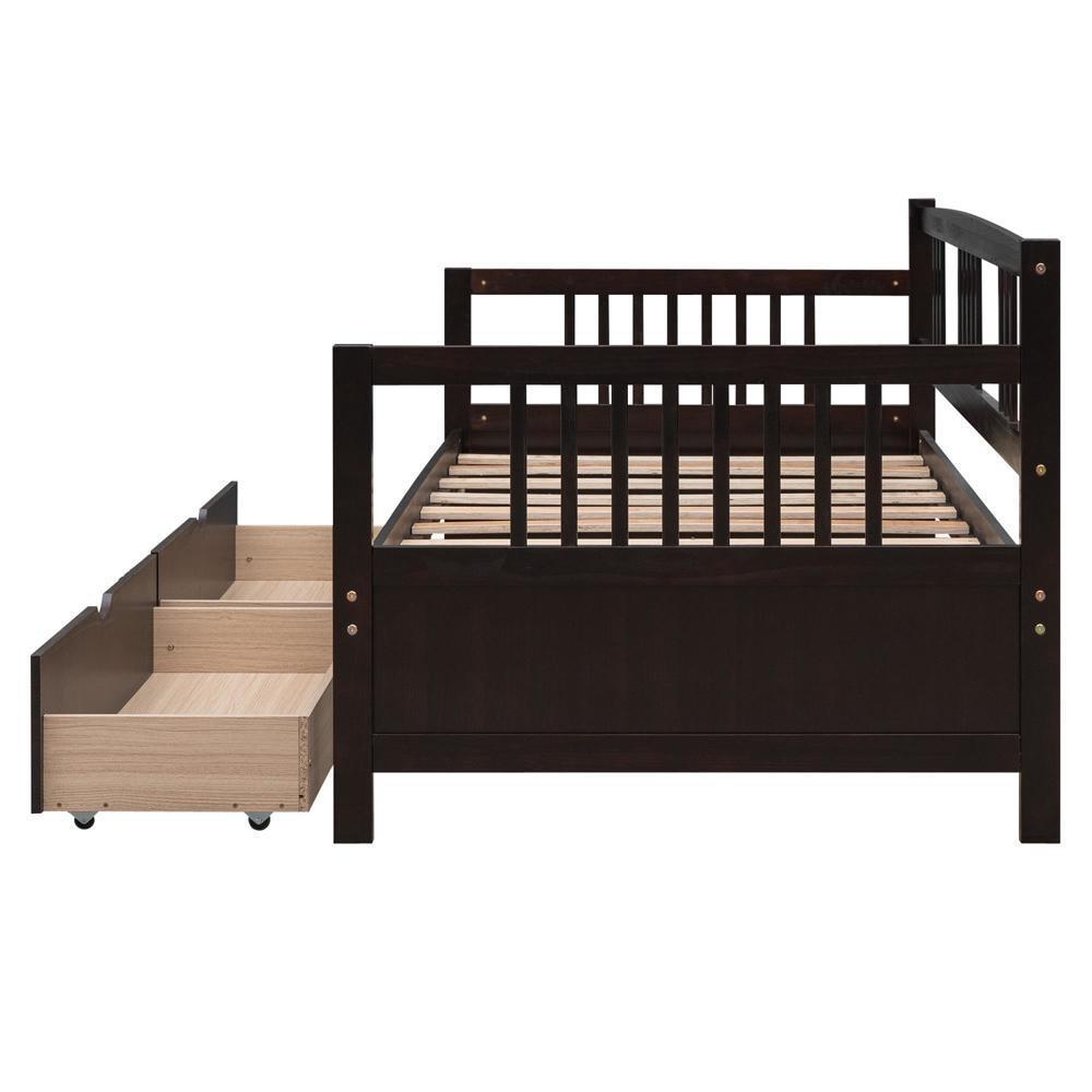 Sturdy and Durable Twin Size Daybed Wood Bed with Two Drawers Espresso