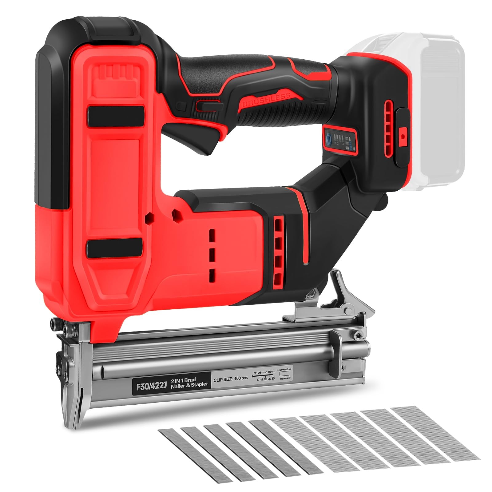 18 Gauge 2 in 1 Brad Nailer/Narrow Crown Stapler for Milwaukee M18 Battery, B...