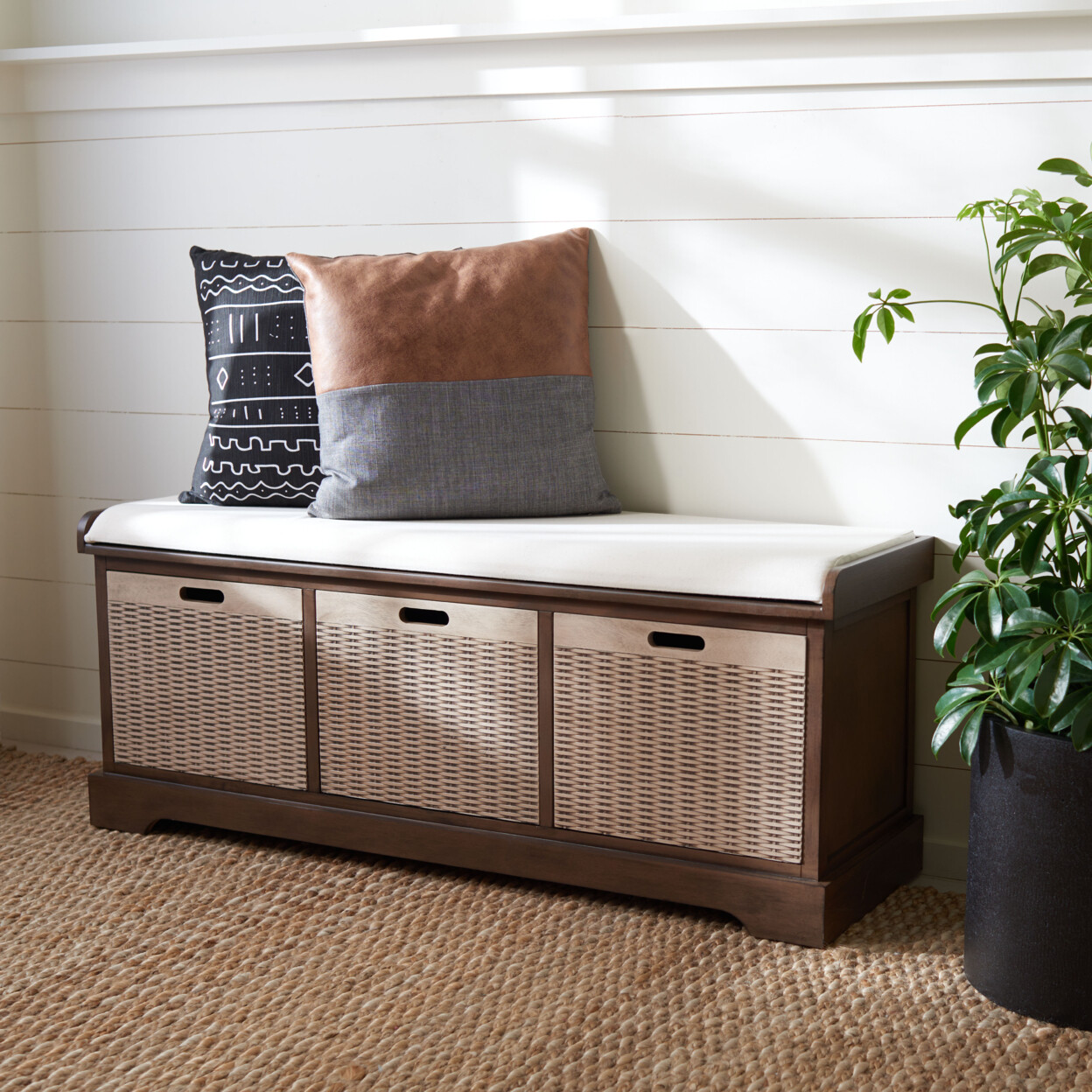 SAFAVIEH Landers 3-Drawer/Cushion Storage Bench | Brown |