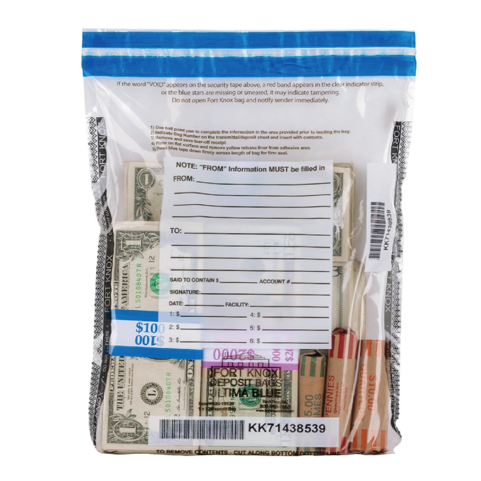 BankSupplies Ultima Blue Tamper-Evident Clear Deposit Bags Small, Clear/White
