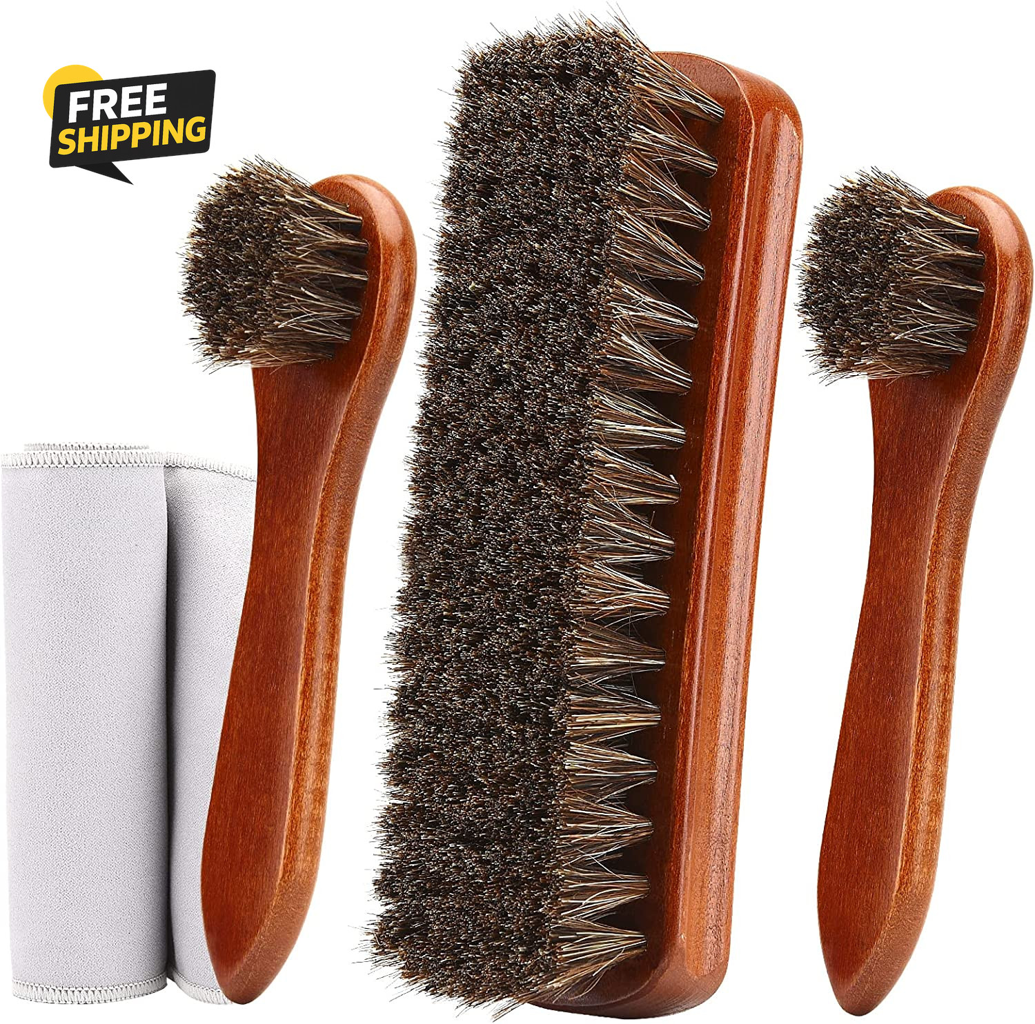 4-Piece Horsehair Shoe Brush Shine Kit, Shoe Polish Kit, Leather Shoes Boot
