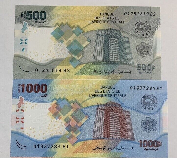 Central African States: Set of 2 Banknotes  500 and 1,000  Francs All unc
