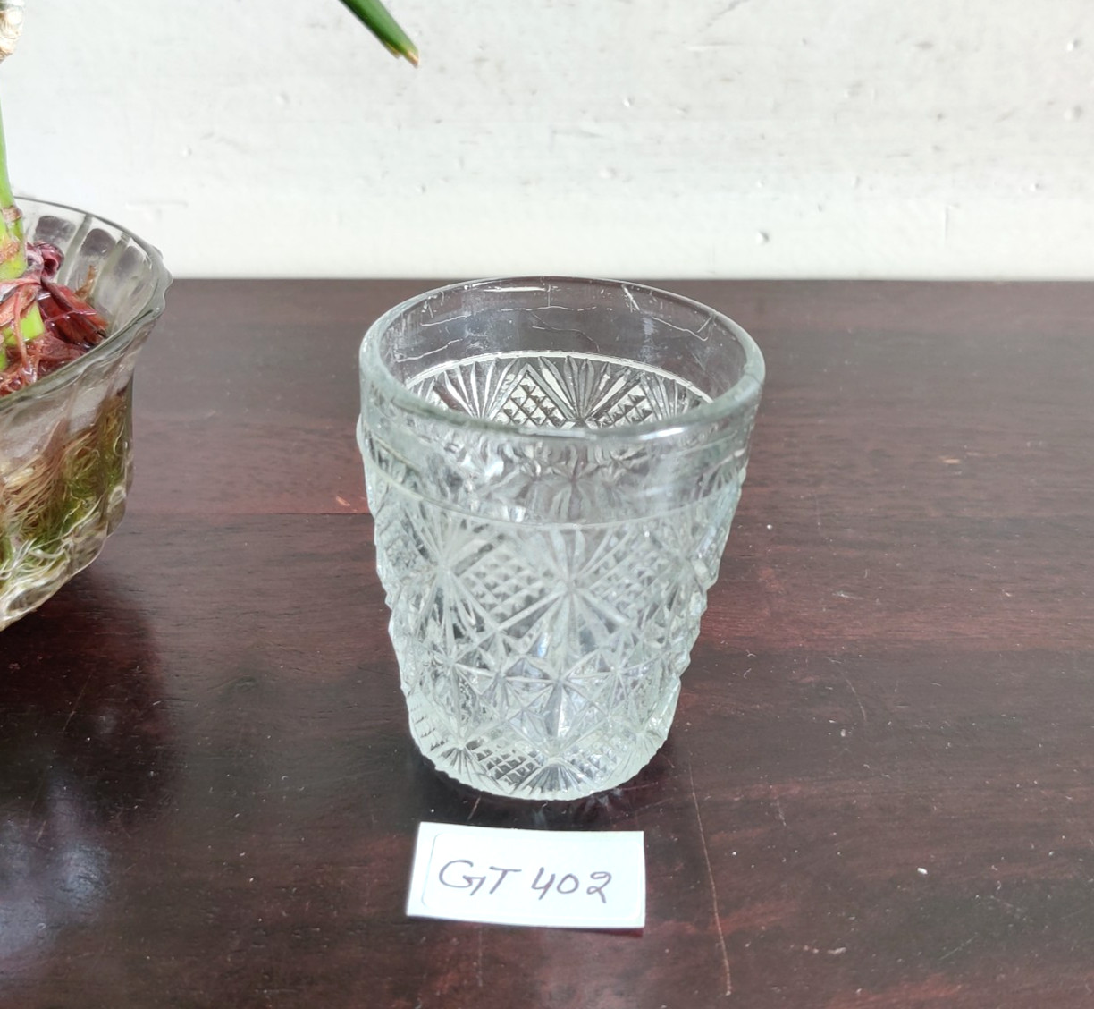 1920 Vintage Clear Tequila Shot Unique Pattern Glass Tumbler Barware Japan GT402