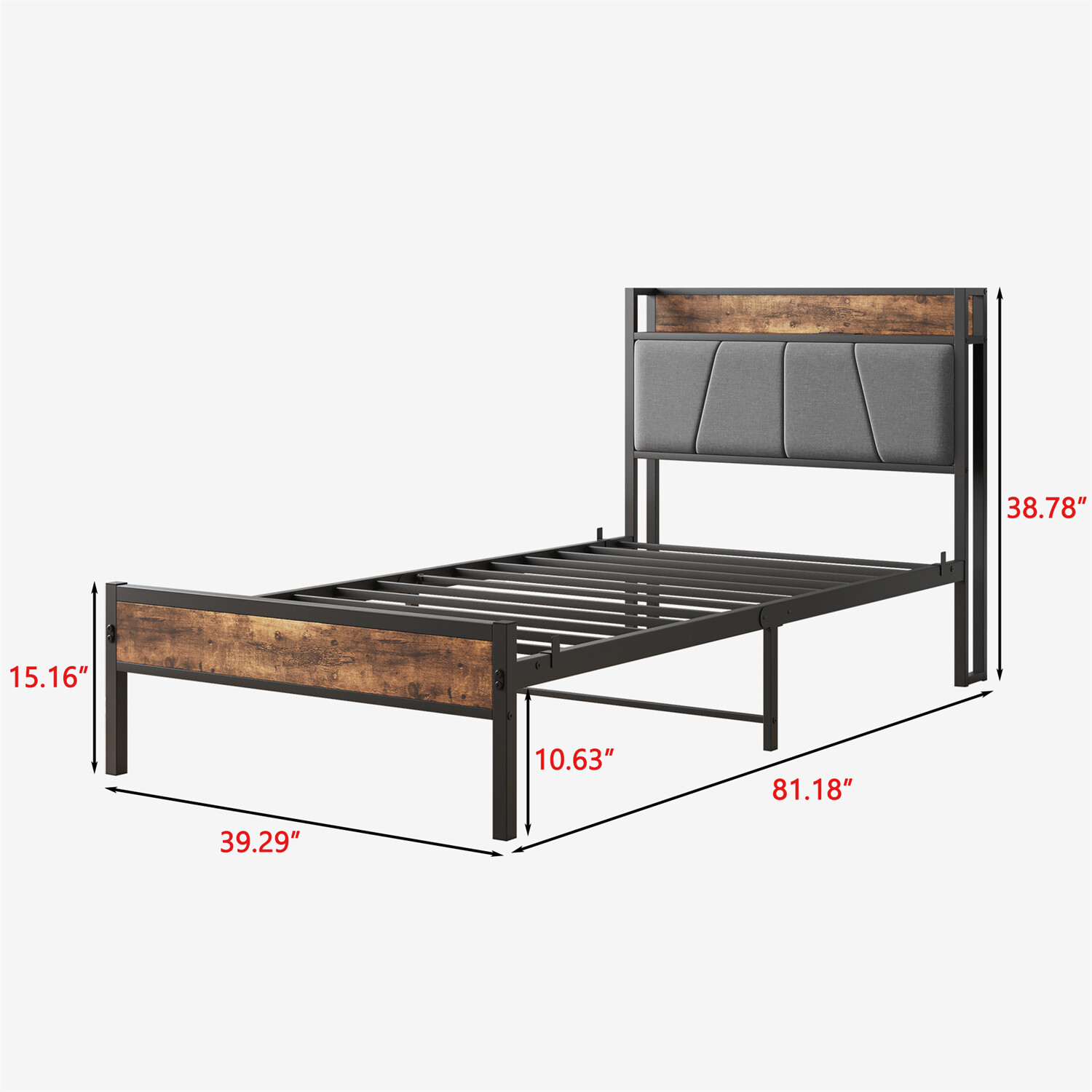 Twin/Full/Queen Size Bed Frame Metal Platform Bed Frame w/ Storage Headboard