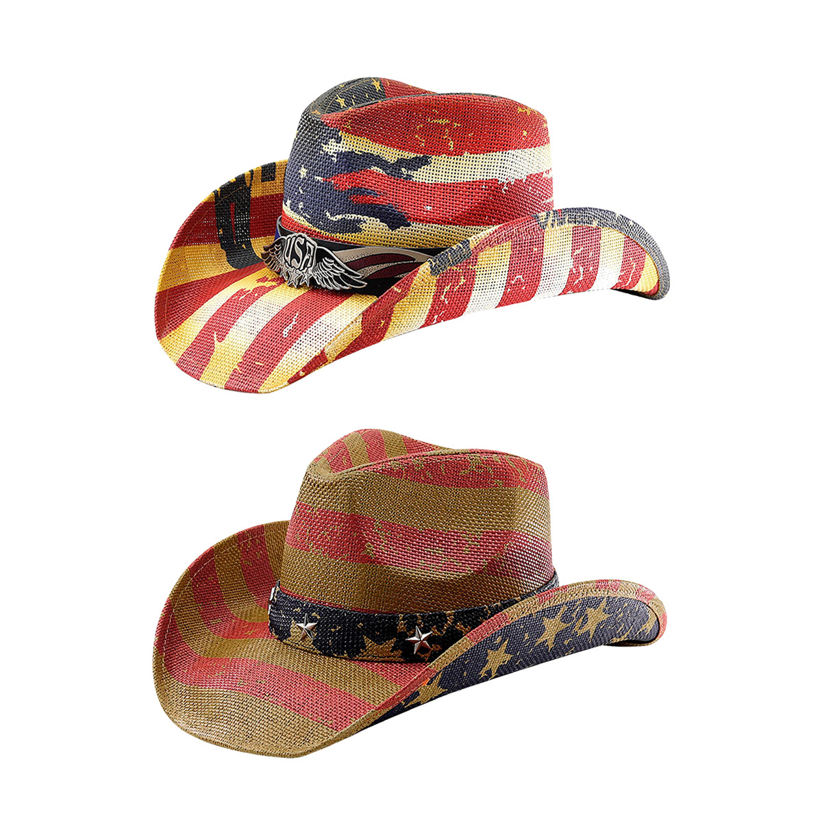 Unisex American Flag Straw Cowboy Hat - Stars & Stripes Patriotic Western Hat