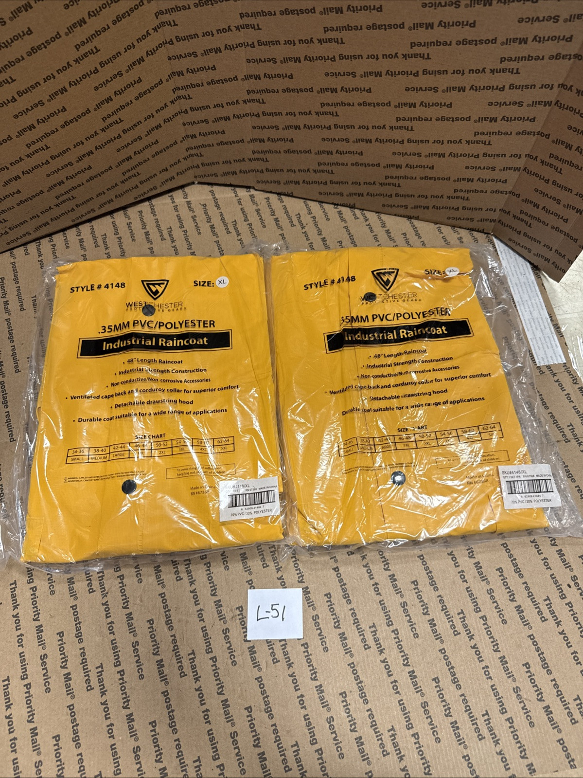 Lot Of 2 New Westchester Industrial 0.35 Raincoat Yellow 4148 Size XL
