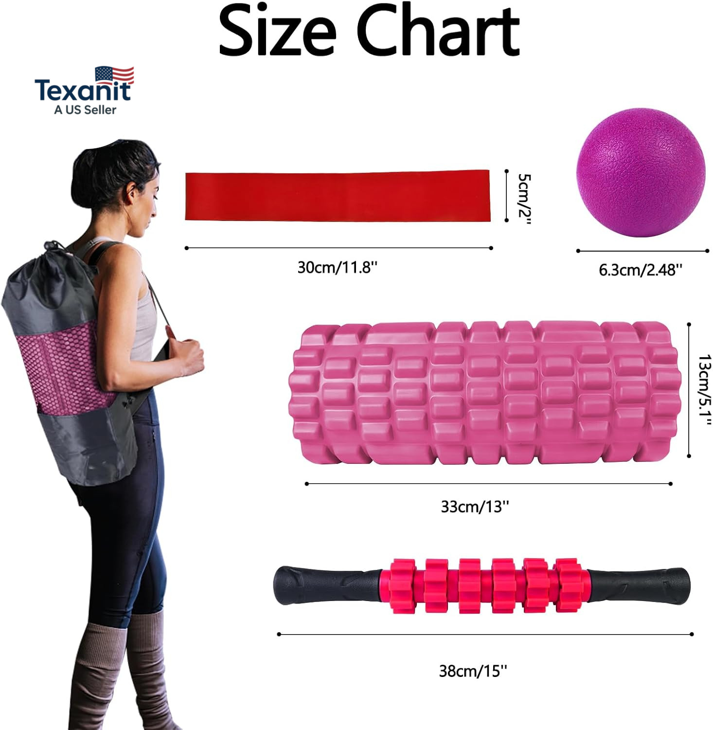 5 in 1 Foam Roller Set, Trigger Point Foam Roller Patented, Massage Stick, Massa