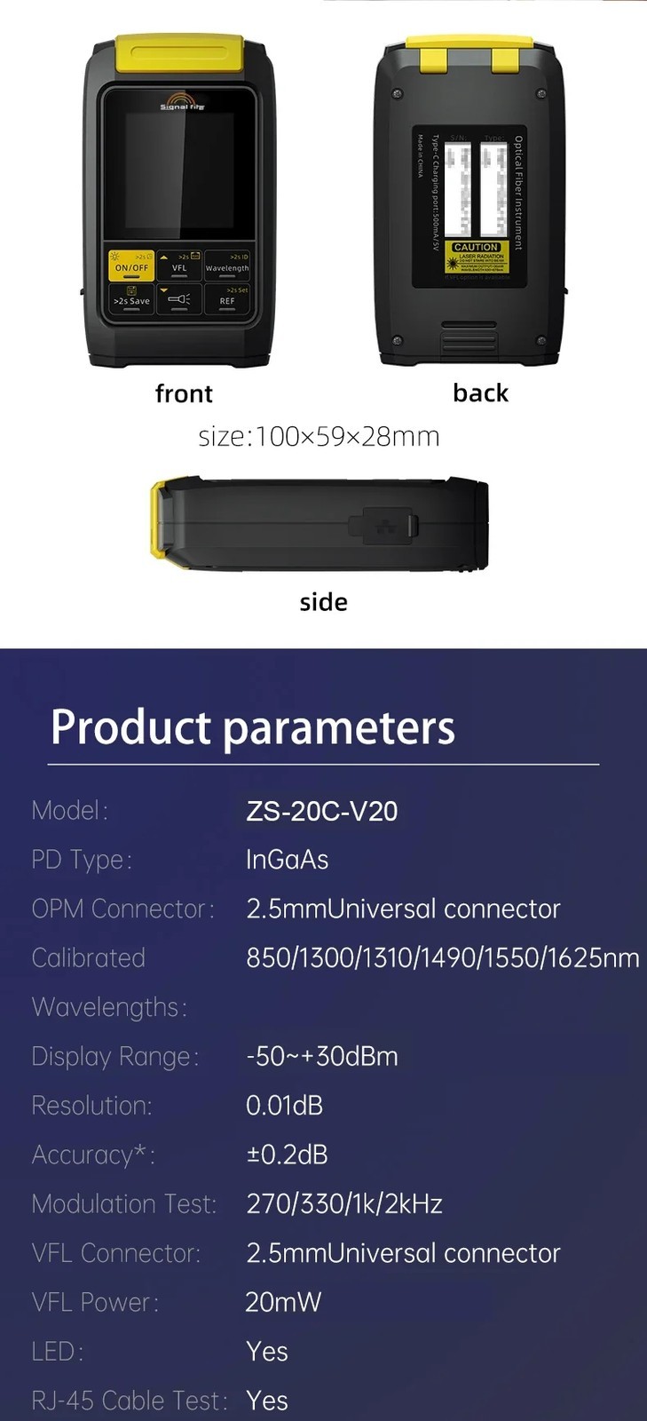 Mini 4 in 1 Triber Multi Optical Power Meter FTTH Pon OPM VFL LED RJ45 Network