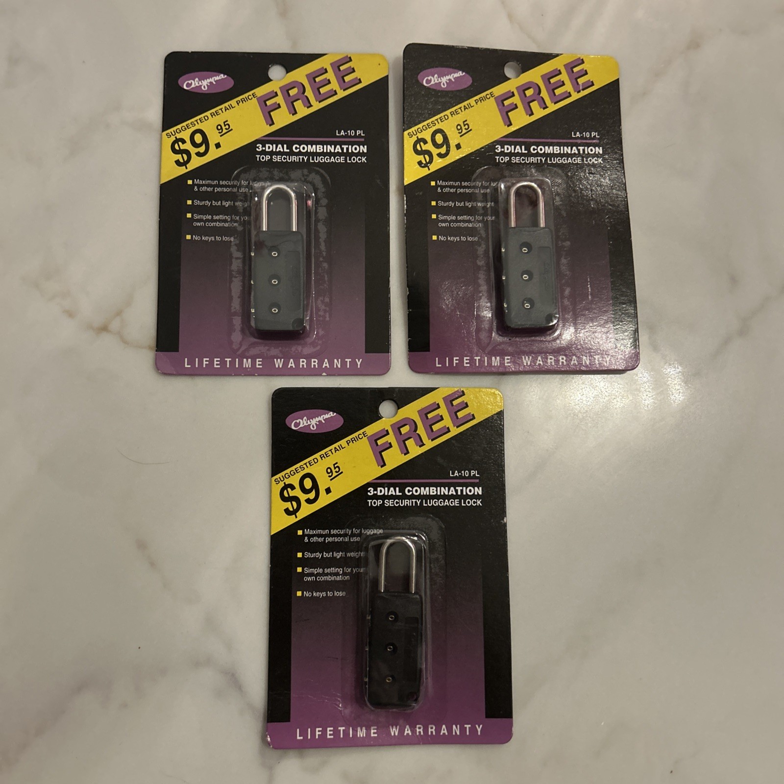 Set Of Three Olympia 3-Dial Combination Top Security Luggage Locks
