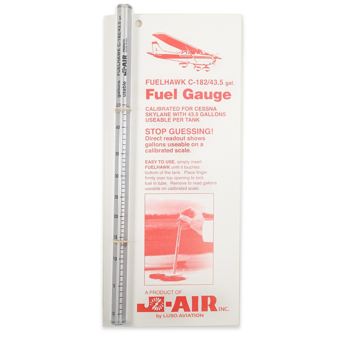 J-Air FUELHAWK C-182 43.5 gallon Fuel Gauge Dip Stick Tube, Cessna Luso Aviation